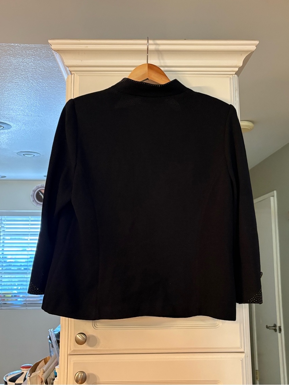 St. John Evening Black Santana Knit Crystal Heart Button Princess Jacket - Picture 3 of 5